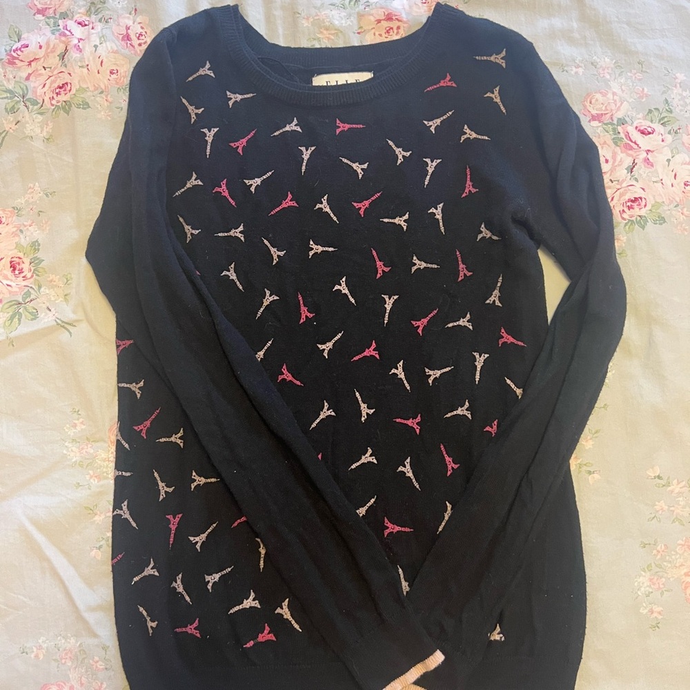 Eiffel Tower Paris Print Black Sweater – Cute French Inspired Knit